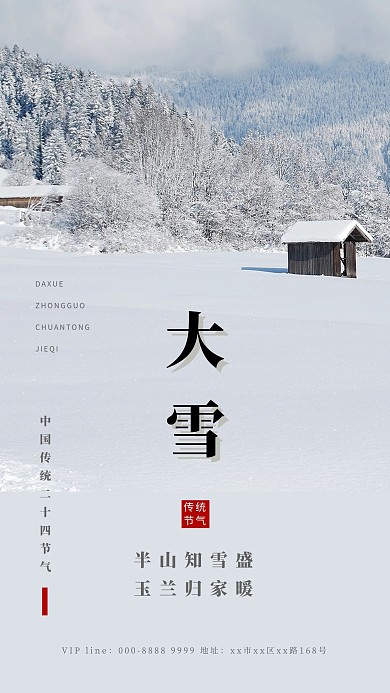 二十四节气大雪白色简约海报