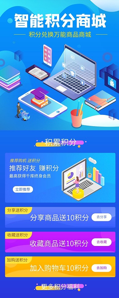 积分商城智能蓝色科技风营销手机长图