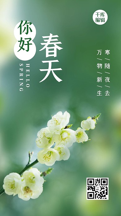 春天你好绿色简约风手机海报