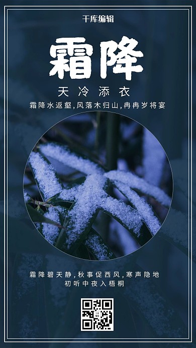 简约风二十四节气之霜降海报