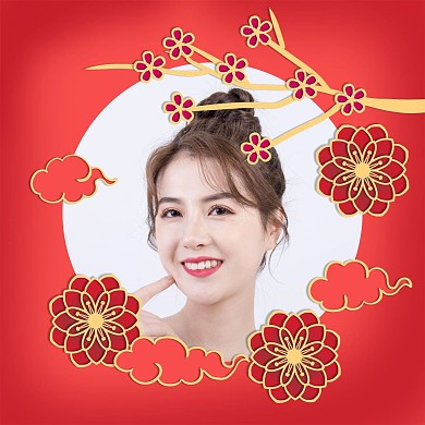 新年春节梅花祥云边框