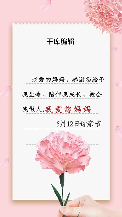 母亲节康乃馨粉色简约海报