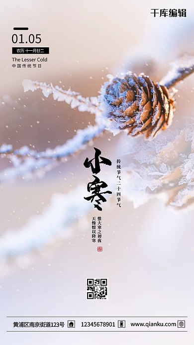 小寒节气白色简约海报