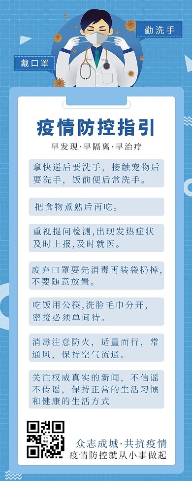 疫情防护蓝色扁平风营销长图