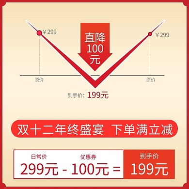 双十二年终盛典红色价格曲线电商主图