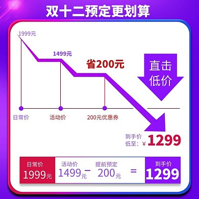 双十二价格曲线紫色渐变电商主图直通车