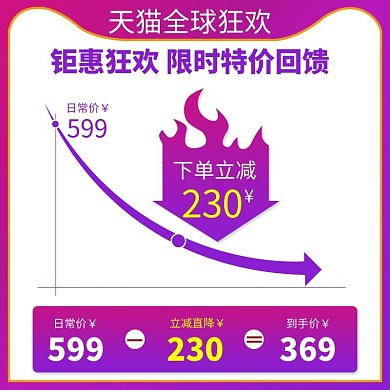 双十二年终盛典紫色渐变价格曲线电商主图