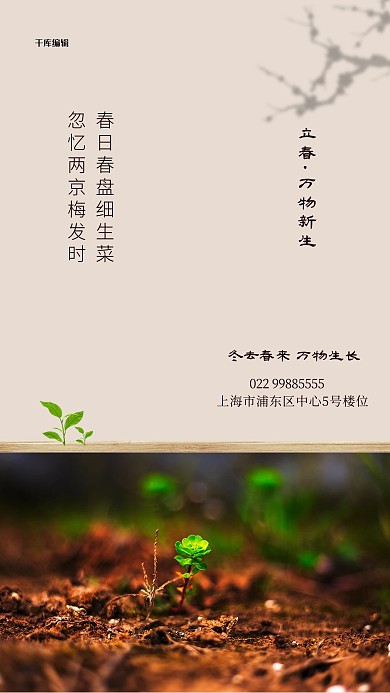 立春嫩芽褐色古典创意海报