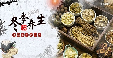 冬季上新滋补药材灰色中国风电商横版海报