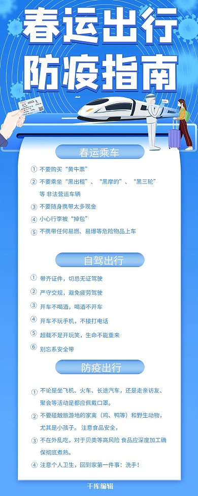 疫情防护春运出行防疫指南蓝色简约营销长图2