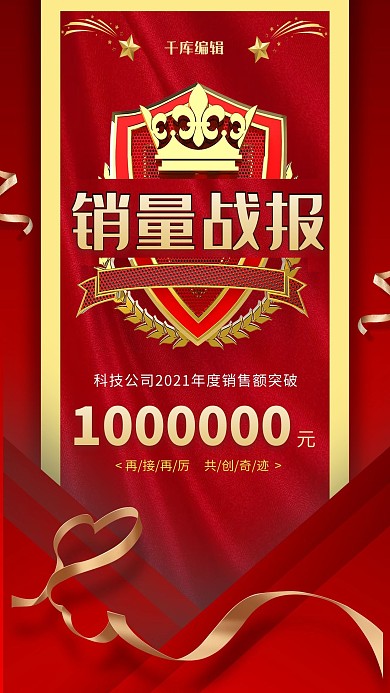 销售战报丝带红色中国风海报