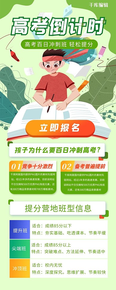 高考百日冲刺辅导招生绿色宣传营销长图