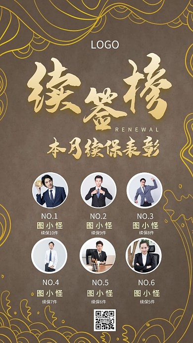 金融保险续签榜喜报表彰创意手机海报