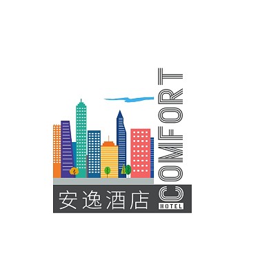黑白楼房线描简约插画酒店头像logo
