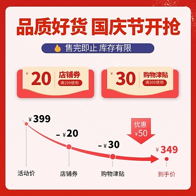 国庆节价格曲线优惠券红色电商主图直通车