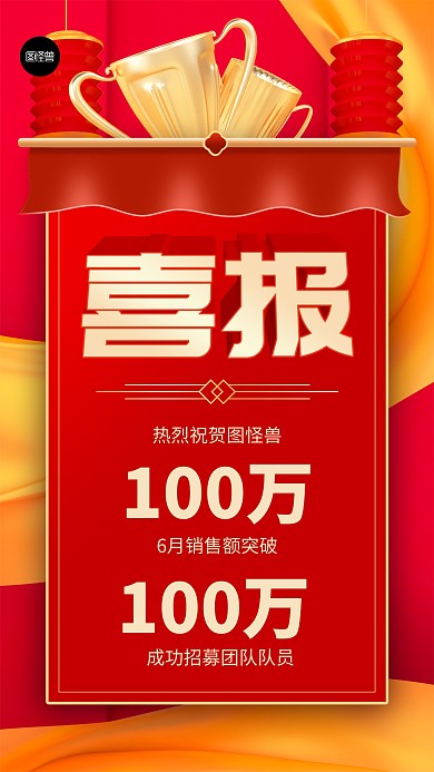 喜报战报贺报业绩汇报卡片3d手机海报
