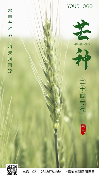 简约风芒种二十四节气诗句摄影图海报