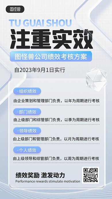 企业玻璃感员工激励的绩效考核手机海报