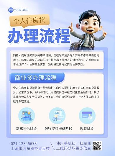 个人住房贷款办理流程印刷海报