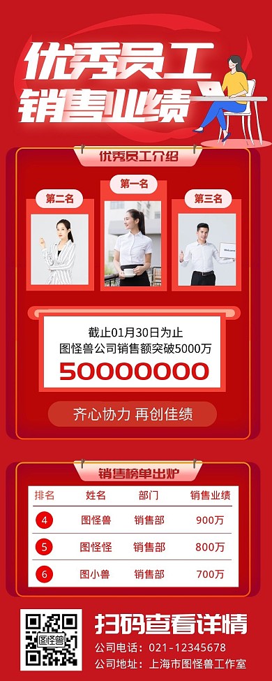 优秀员工大会喜报榜单宣传长图
