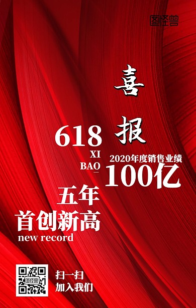 喜报618电商拳头企业销量红色简约海报