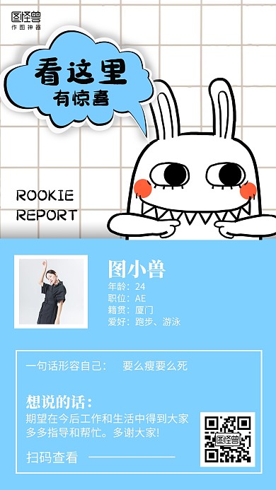 创意搞怪员工新人报道员工介绍海报