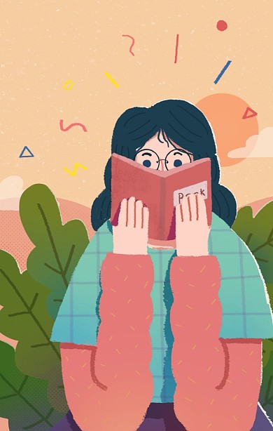 图怪兽原创元素看书的文艺女青年