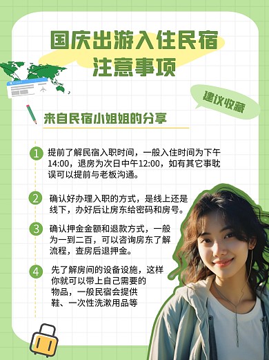 国庆出游入住民宿注意事项小红书封面