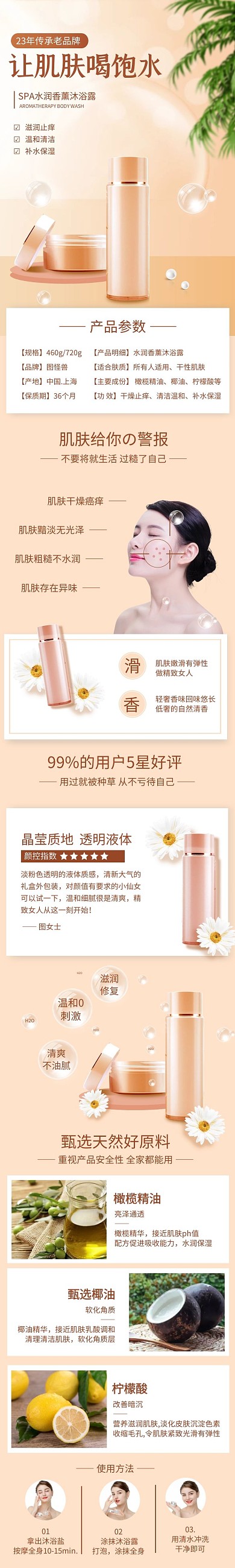 SPA水润香薰沐浴露创意大气详情页模板