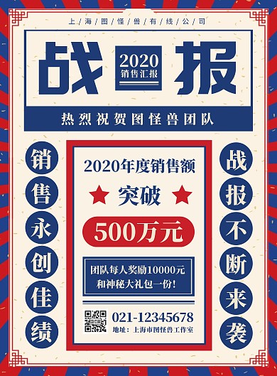 创意复古风销售战报奖励奖品海报