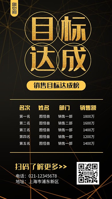销售目标达成榜金色黑色宣传大气简约激励