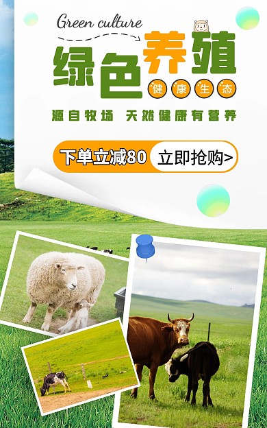 绿色动物养殖创意活动养殖场电商竖版海报