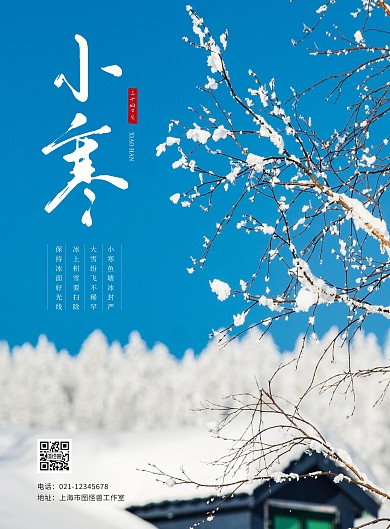简约大气传统节气小寒祝福海报