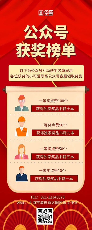 公众号获奖榜单宣传展示红色简约长图