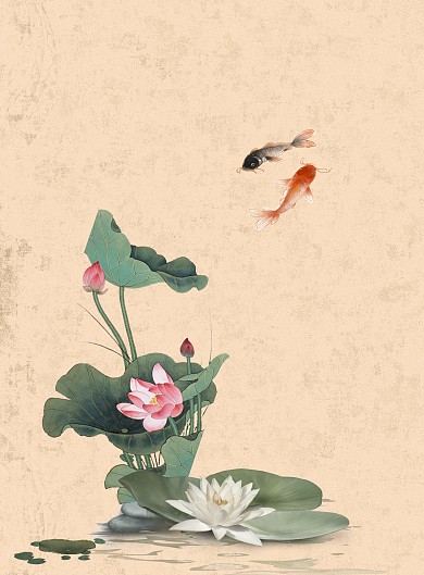 图怪兽原创元素古风荷花锦鲤装饰画