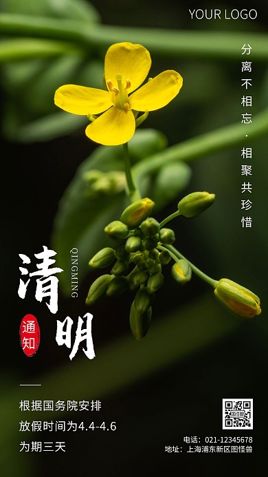 简约风清明放假通知节日摄影图海报