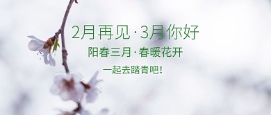 2月再见3月你好简约清新踏青公众号封面