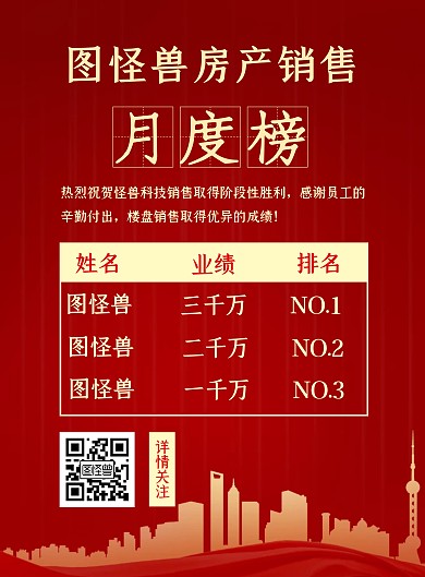 月排名简约红色销售竖版海报