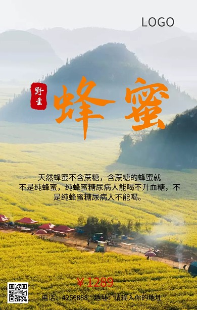 纯天然野生蜂蜜功效蜂蜜营销海报