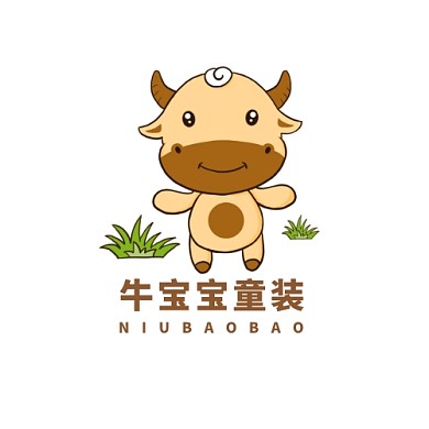 可爱萌孩卡通牛宝宝童装店牛头LOGO