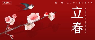 创意简约桃花立春节气公众号首图