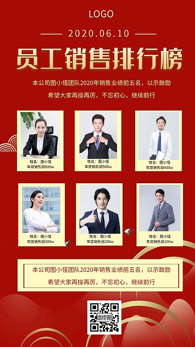 员工销售排行榜红色创意手机海报