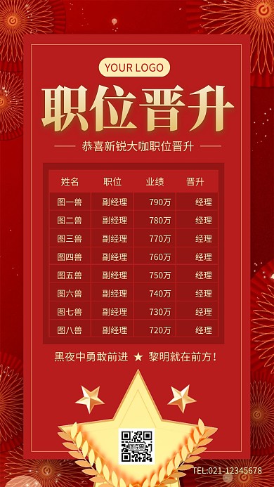 红色大气企业职位晋升宣传手机海报