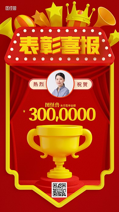 金融保险表彰喜报3D海报
