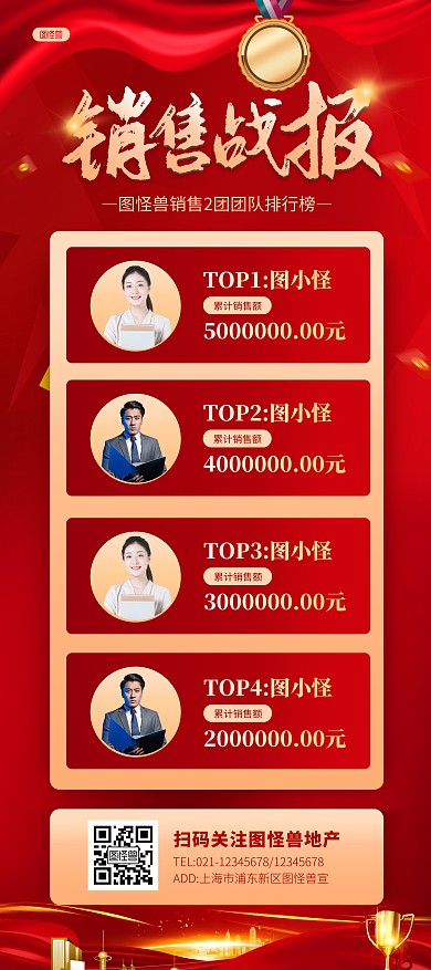 简约大气销售战报喜报PSD模板展架