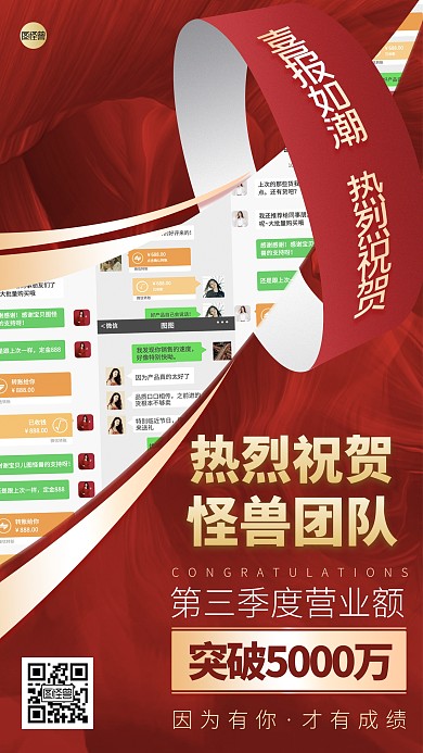 喜报战报贺报业绩汇报卡片红色简约手机海报