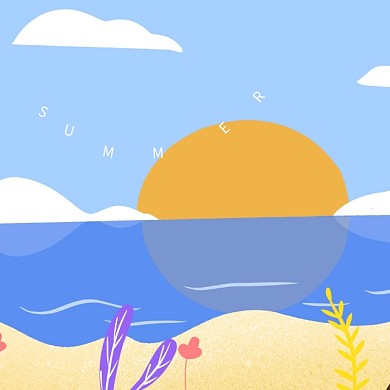 夏季西瓜帆船熊卡通手机微博封面模板