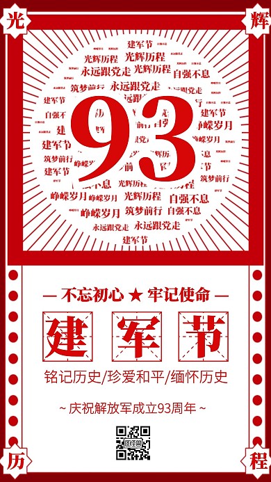 八一建军节词云祝福手机海报