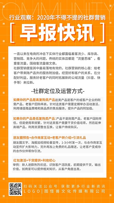 社群新闻早报趋势技巧科普橙色手机海报