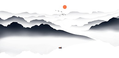 日落扁平风景插画